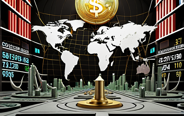 A dynamic, complex global financial market with fluctuating currency exchange rates, chaotic energy flows, and symbols representing geopolitical risks and pandemics, contrasted with a modern, integrated corporate system represented by a sturdy, digital fortress, symbolizing resilience and survival in the face of unpredictability.