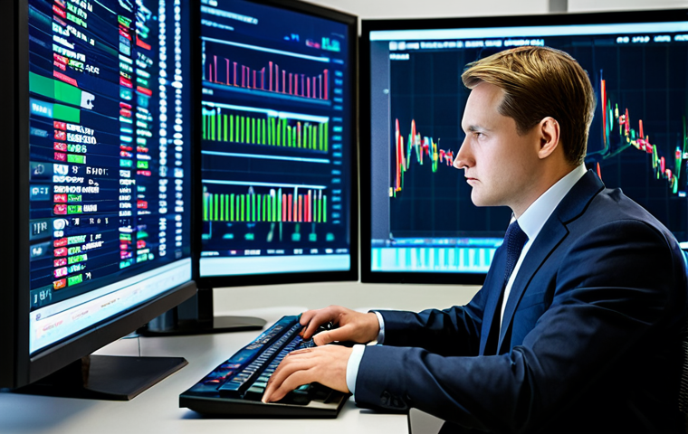 A professional financial analyst, wearing a modest business suit and appropriate attire, is seated at a sleek desk in a modern, well-lit financial office. Large digital screens in front of them display complex, dynamic currency exchange rate graphs and global market data. The analyst is looking intently at the data with a thoughtful expression, a hand gently resting near a keyboard, conveying deep concentration on financial trends. The scene emphasizes data analysis and strategic thinking. perfect anatomy, correct proportions, natural pose, well-formed hands, proper finger count, natural body proportions, professional photography, high quality, safe for work, appropriate content, fully clothed, professional.