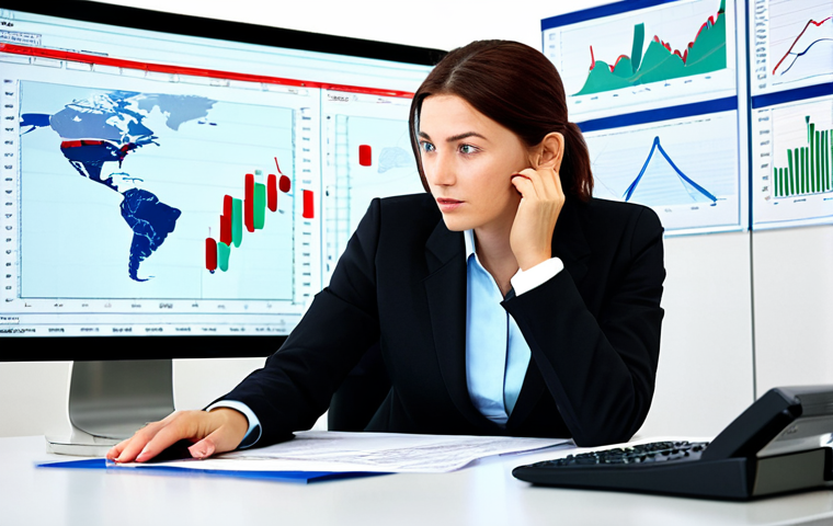 외환관리사와 환율 데이터 분석 사례 - Businesswoman Analyzing Exchange Rates**
"A professional businesswoman, fully clothed in a modest b...