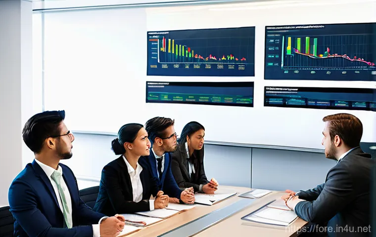 외환관리사 직무 교육 과정 소개 - A highly focused female foreign exchange manager, in her mid-30s, professionally dressed in a sharp,... 외환관리사 직무 교육 과정 소개 - A highly focused female foreign exchange manager, in her mid-30s, professionally dressed in a sharp,...