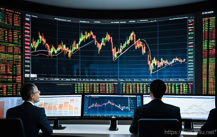 외환관리사와 외환 위험 평가 방법 - **Prompt:** A dynamic and complex depiction of the global foreign exchange market. In the foreground...