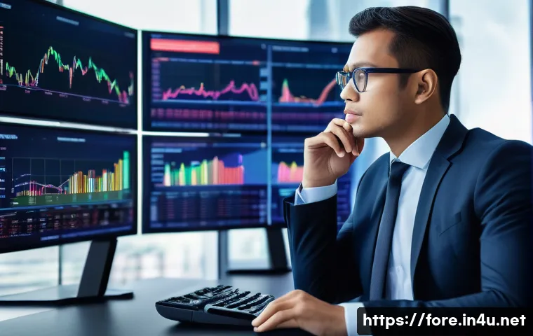 외환관리사와 업무 환경 변화 - A professional foreign exchange manager in a modern office setting, analyzing complex global currenc...