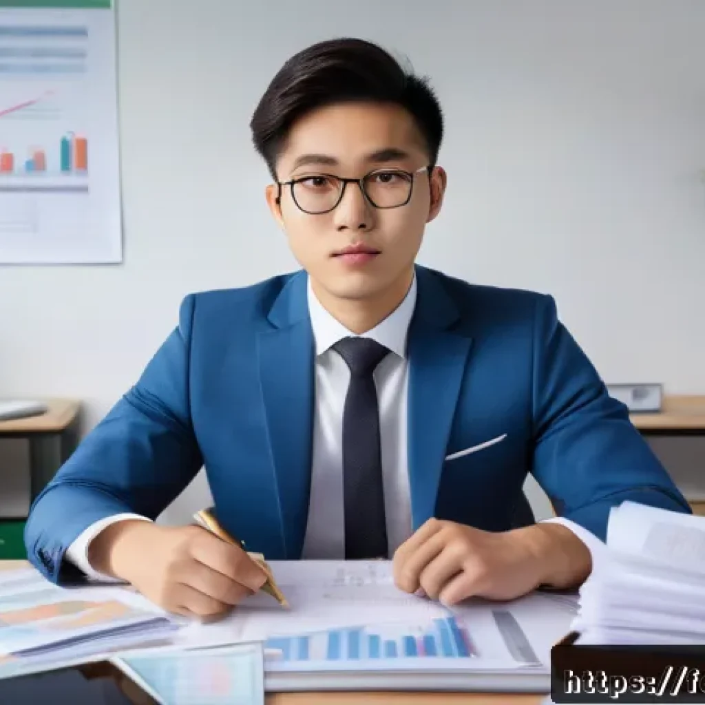 외환관리사와 외환 거래 플랫폼 비교 - A professional young Asian man in business attire studying for a forex certification exam at a moder...