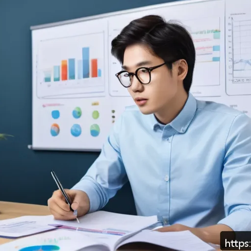 외환관리사와 외환 실무 경험 공유 - A focused study scene showing a young professional sitting at a modern desk surrounded by textbooks ...