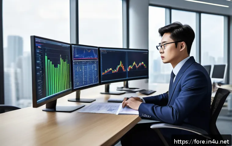 외환관리사 자격증과 MBA 병행 - A professional financial expert in a modern office setting, confidently analyzing foreign exchange m...