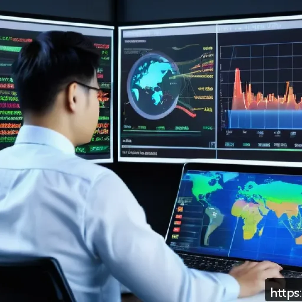 외환관리사와 외환 정책 변화 연구 - A professional foreign exchange manager in a modern office, surrounded by multiple large digital scr...