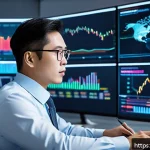 Home 18 외환관리사와 글로벌 네트워크 활용 - A professional forex risk manager in a modern office environment, analyzing real-time currency excha...